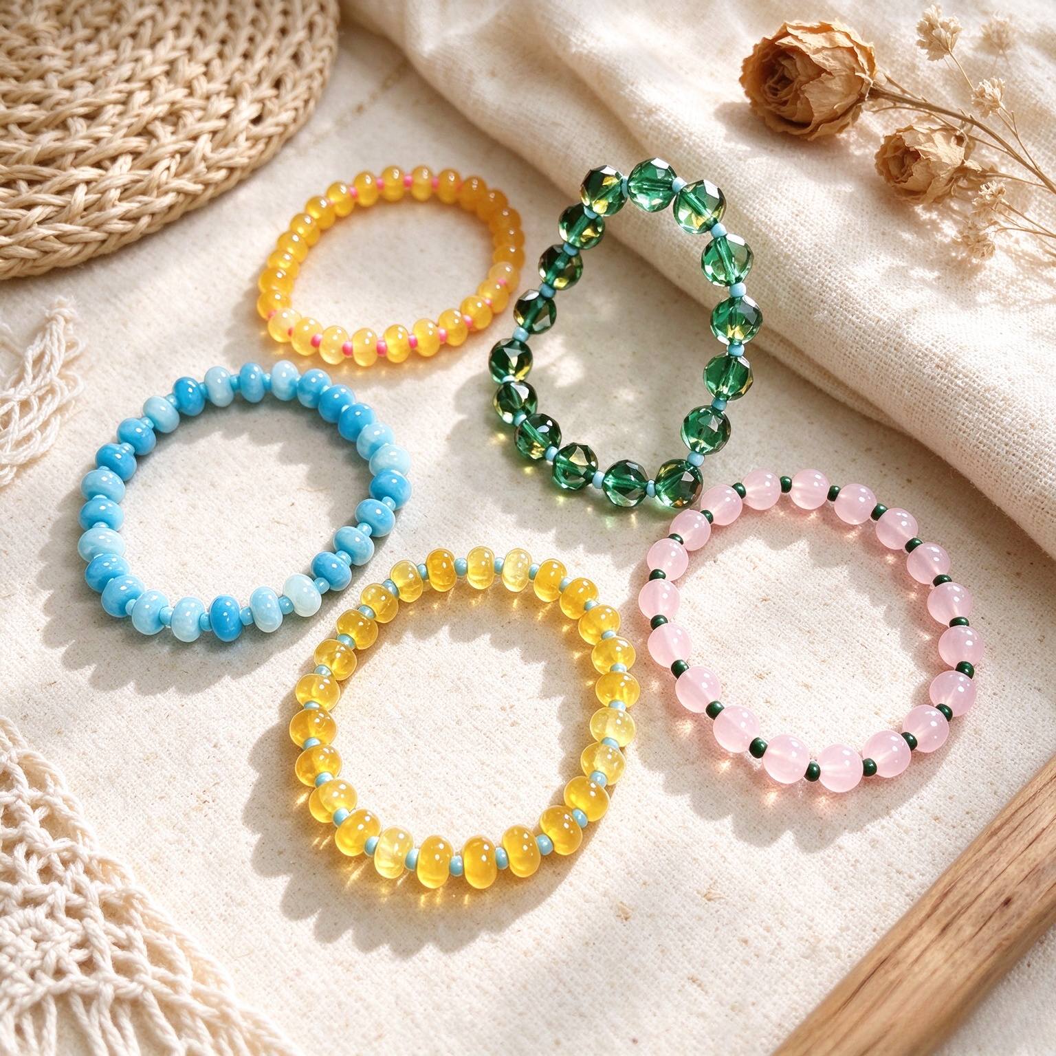 5pcs Macaron Abacus Bead Stretch Bracelet Set